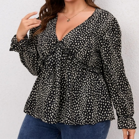 Black and white animal print long sleeve Gypsy boho blouse NWT 3x - Picture 1 of 4